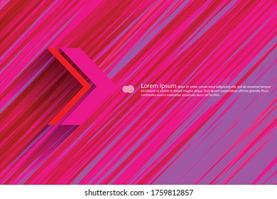 Bright pink background with dynamic diagonal stripes. Background with arrow and copy space
