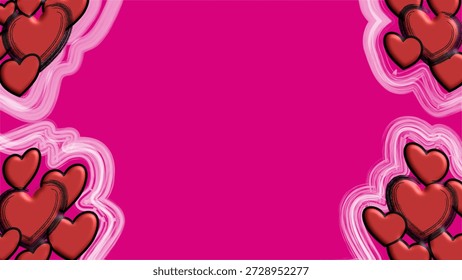 Bright pink background framed by clusters of red hearts with bold outlines. This romantic, cheerful design suits Valentine’s Day cards, wedding invites, and love-themed graphic projects.	