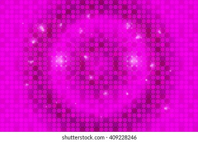 Bright pink background image with a round pixel grid, flares and flashes. Vector illustration. For use in printing, flyer design, wallpaper, presentations. 