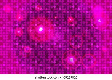 Bright pink background image with a round pixel grid, flares and flashes. Vector illustration. For use in printing, flyer design, wallpaper, presentations. 