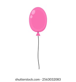 Bright pink balloon floating on a thin black string in a minimalist design