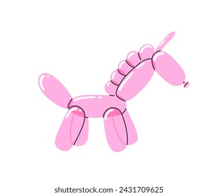 Globo rosa brillante de un unicornio. Animal de burbuja en forma de caballo mágico. Ilustración linda del vector aislada sobre fondo blanco.