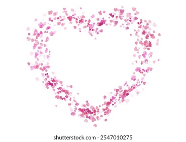 Bright pink big heart made of small hearts. Valentines Day abstract background. Vector greeting card shiny design
