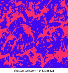 Bright pink and blue paint splashes seamless pattern, abstract multicolor vector background. Colorful design wallpaper.
