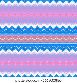 Bright pink, blue, and white zigzag pattern with symmetrical geometric lines, creating a playful and modern textile-inspired abstract background.