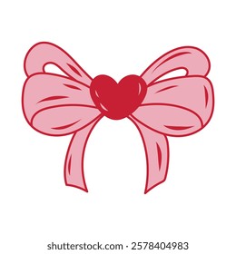 Bright pink bow with a heart in the center, perfect for gifts and celebrations, emphasizing love and joy during special occasions