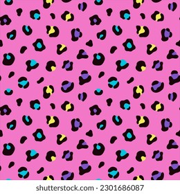 Bright pink camouflage leopard spots vector pattern. Abstract geometric vector seamless 80s or 90s background. Memphis style