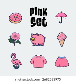 Colección de objeto de dibujos animados rosa brillante