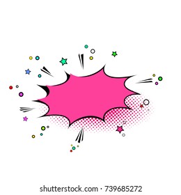 Bright pink childish abstract pop art exclamation explosion cloud. Comic book style funny text holder. Vector illustration