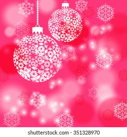 Bright pink Christmas background with two silver balls