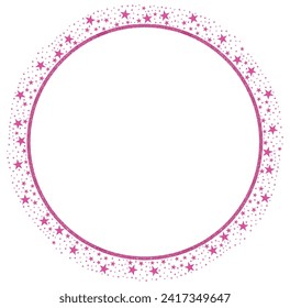 Bright Pink Circle Frame with pink Sparkle Glitter Stars clipart icon Vector 1