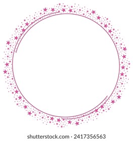Bright Pink Circle Frame with pink Sparkle Glitter Stars clipart icon Vector 5