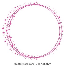 Bright Pink Circle Frame with pink Sparkle Glitter Stars clipart icon Vector 7