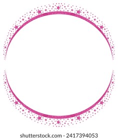 Bright Pink Circle Frame with pink Sparkle Glitter Stars clipart icon Vector 10