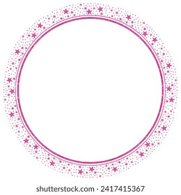 Bright Pink Circle Frame with pink Sparkle Glitter Stars clipart icon Vector 16