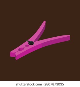 A bright pink clothespin with a dark pivot and two holes is displayed