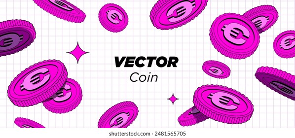 Bright pink Coins are falling or flying in white background. Flat style cartoon illustration. Use for gambling games, jackpot, bank, financial illustration or banners. Vector. Isolated elements