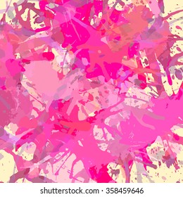 Bright pink colorful artistic paint splashes, square format.