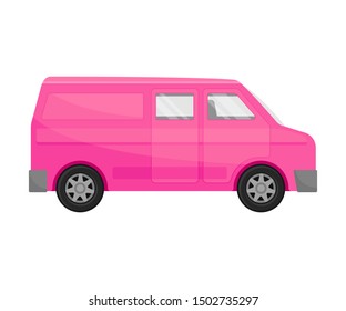 Bright pink combi minivan. Vector illustration on a white background.
