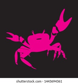 Bright pink crab isolated on black background. Vector graphics. Stock vector illustration. Copy space. There is a place for text.