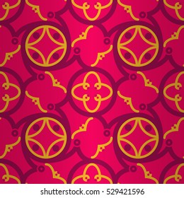 Bright pink decorative seamless pattern background in tribal style. Complicated tessellated repeatable backdrop. Contemporary decor. Shining, symmetric design for curtain, web, game or other purpose.