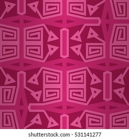 Bright pink decorative seamless pattern background in labyrinth style.