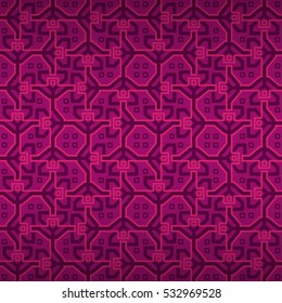 Bright pink decorative seamless pattern background in tribal style.