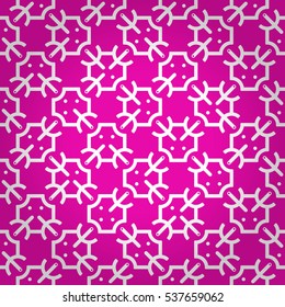 Bright pink decorative seamless pattern in extraterrestrial style. Vivid, symmetrical design for fabric, carpet, web or other purpose. Complicated tessellated repeatable backdrop. Vector background.