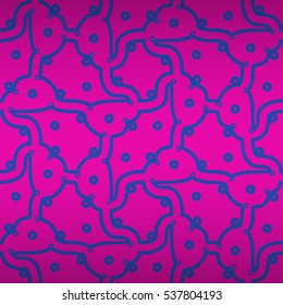 Bright pink decorative seamless pattern in microbiology style. Vector background. Flat tessellated repeatable backdrop. Colored, symmetric design for banner, fabric, textile or other purpose.