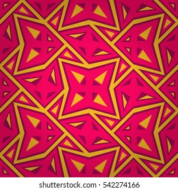 Bright pink decorative seamless pattern in tracery style. Simple mosaic repeatable backdrop. Classic decor.
