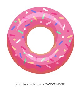 Bright pink donut with icing and sprinkles on a transparent background. Cute and tasty illustration perfect for desserts, bakery designs, and food-themed graphics.

