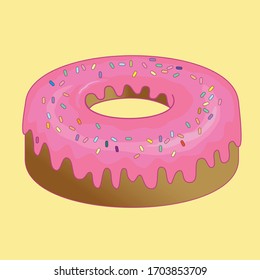 Bright pink donut isolated illustration