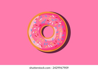 bright pink donut on a pink background. vector