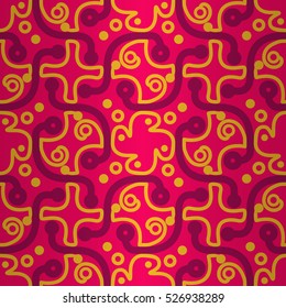 Bright pink fancy seamless pattern background in doodle style. Classic decor. Tangled puzzle repeatable backdrop. Vivid, graphic design for textile, game, web or other purpose.