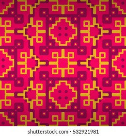 Bright pink fancy seamless pattern background in tribal style. Classic tracery.