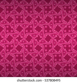 Bright pink fancy seamless pattern in liner style. Tangled tessellated repeatable backdrop. Retro tracery.