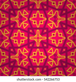 Bright pink fancy seamless pattern in lines style. Smooth mosaic repeatable backdrop. Vivid, symmetrical design for banner, ads, fabric or other purpose.