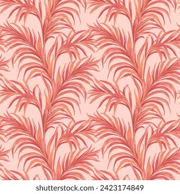 Bright pink fern leaves. Tropical print. Hawaiian seamless pattern.