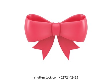 Bright pink festive bow ribbon present decorative design elegant holiday element realistic 3d icon vector illustration. Birthday shiny satin knot stylish gift element abstract fashion decoration