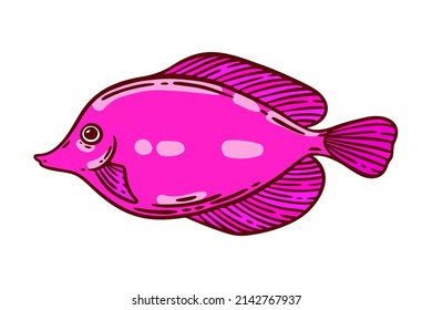 Bright pink fish, hand drawn vector illustration. Restaurant sea food menu graphic item isolated over white.