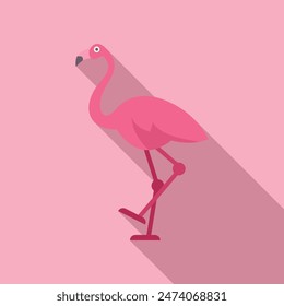 Bright pink flamingo is posing on a solid color background