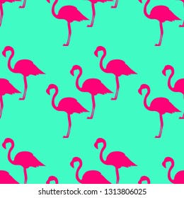 Bright pink flamingo seamless pattern wallpaper background vector fabric texture