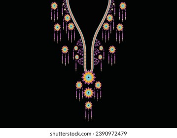 Hellrosa Blumenstickerei Muster Bluse Nackenlinie geometrische Muster Traditionell auf abstraktem Vektorhintergrund, Azteker Stil, Design für Stofftextur, Frauen Mode Verschleiß, Druckdekoration.