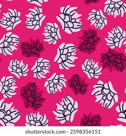 Bright pink floral seamless pattern with peonies and roses. Flowers. Vector background, design, print