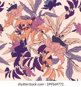 Bright pink flower seamless pattern