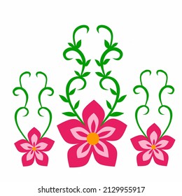Bright pink flower vector illustration with green stem and leaves, decorative and artistic design suitable for various creative projects, backgrounds or branding purposes.