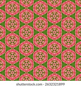 Bright pink flowers are arranged in a seamless bouquet to create a harmonious and gentle feeling. The green background adds a natural atmosphere, suitable for decorations that require relaxation.