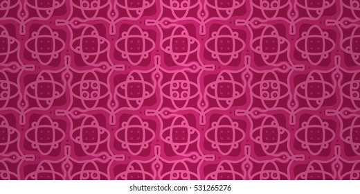 Bright pink geometric seamless pattern background in tracery style. Smooth puzzle repeatable backdrop.