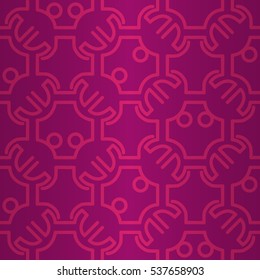 Bright pink geometric seamless pattern in maze style. Modern design.