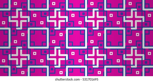 Bright pink geometrical seamless pattern background in carpet style. Classic texture. Tangled puzzle repeatable backdrop.